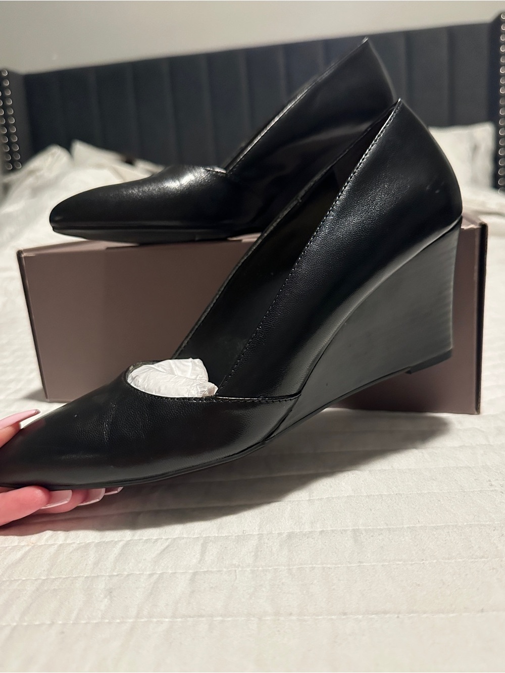 Franco Sarto black leather wedges